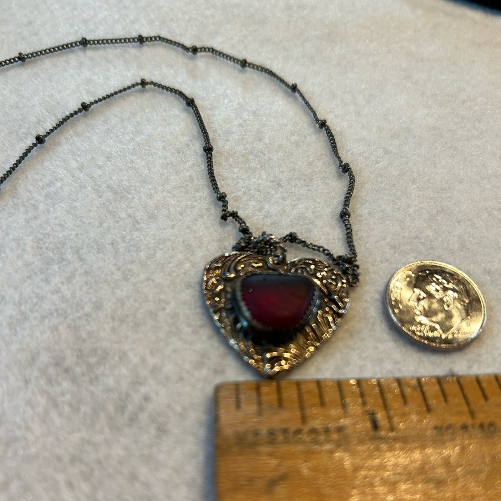 PMC Heart Pendant Red Seaglass Necklace sea beach glass - Picture 3 of 6